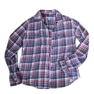 Plaid Button-Up Shirt - Pink and Brown